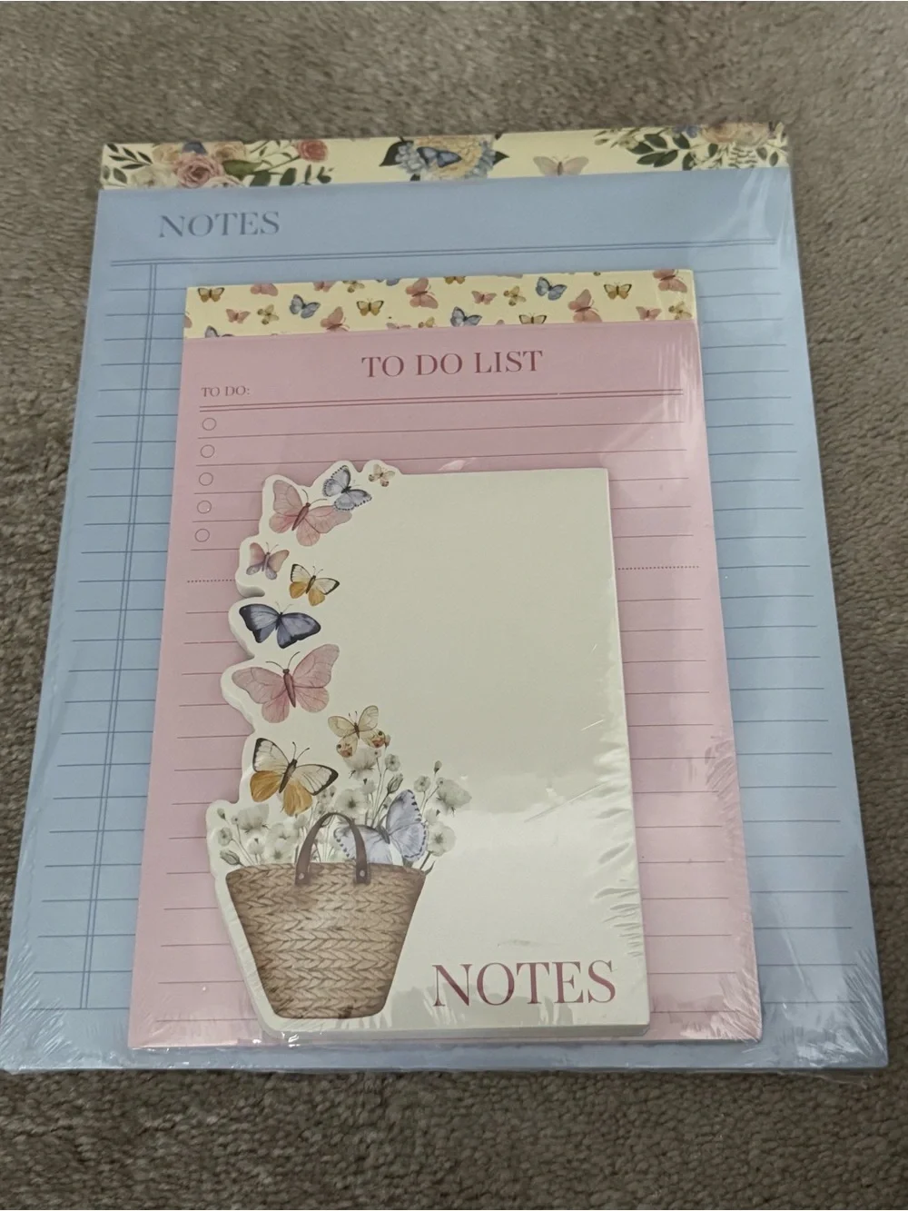 Floral & Butterfly Pink Notes and To-Do Notepad Set & Pen Set (NEW)